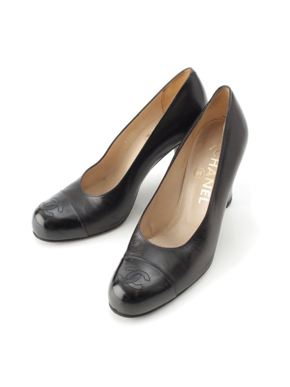 Chanel Leather CC Logo Heels Pumps Black